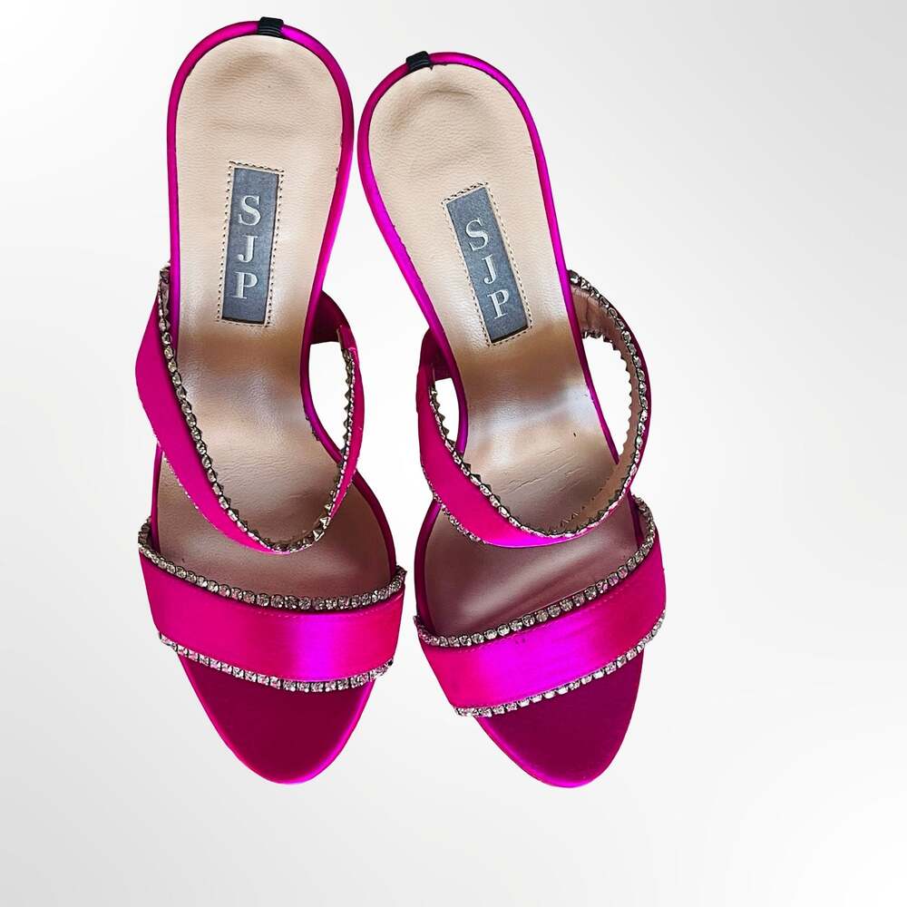 SJP by Sarah Jessica Parker Blossom Rhinestone-Embellished Satin Slide Heels - Picture 3 of 9